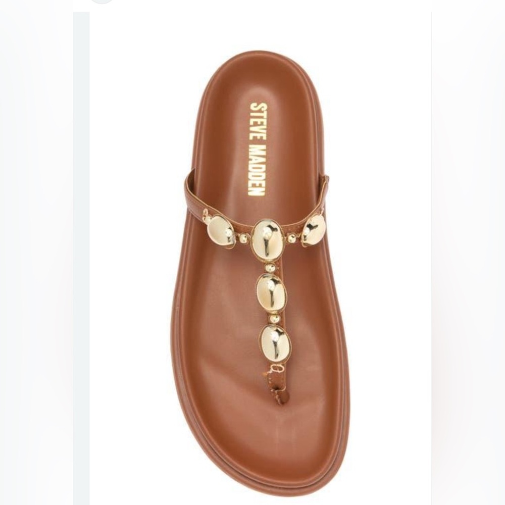 New Womens Steve Madden Zaire T-Strap Slip On BROWN Thong Sandals Size 10M